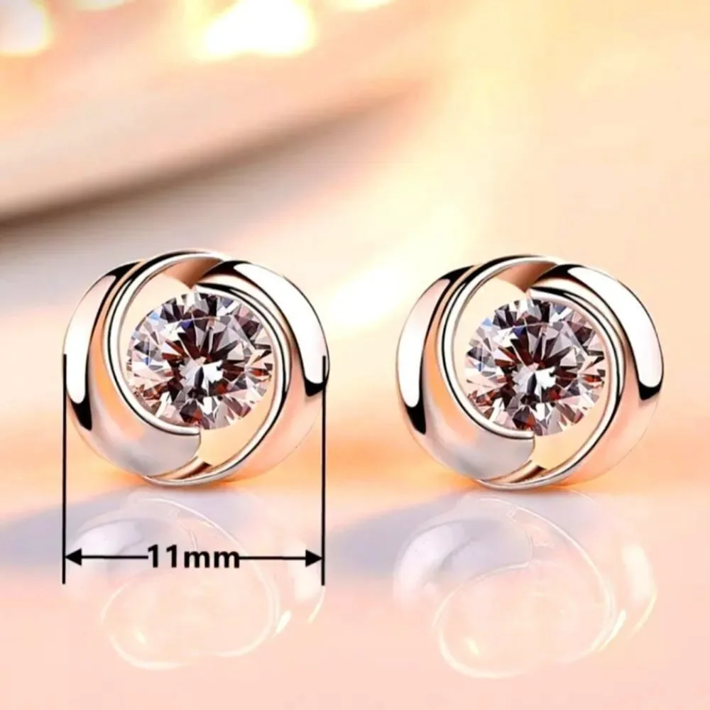 Dainty Clear White Diamond Stud Push Back Earrings on 925 Silver